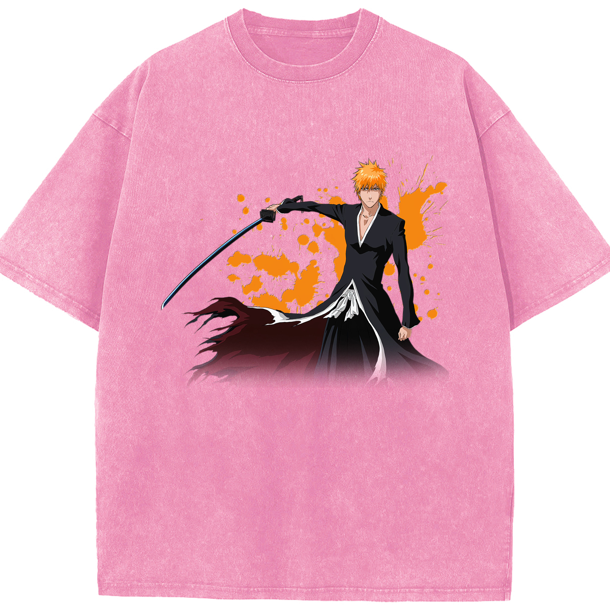（画像用） ブリーチ 黒崎一護（くろさき いちご）BLEACH Kurosaki Ichigo 綿100% ヴィンテージ風 半袖Tシャツ（フロントプリント）